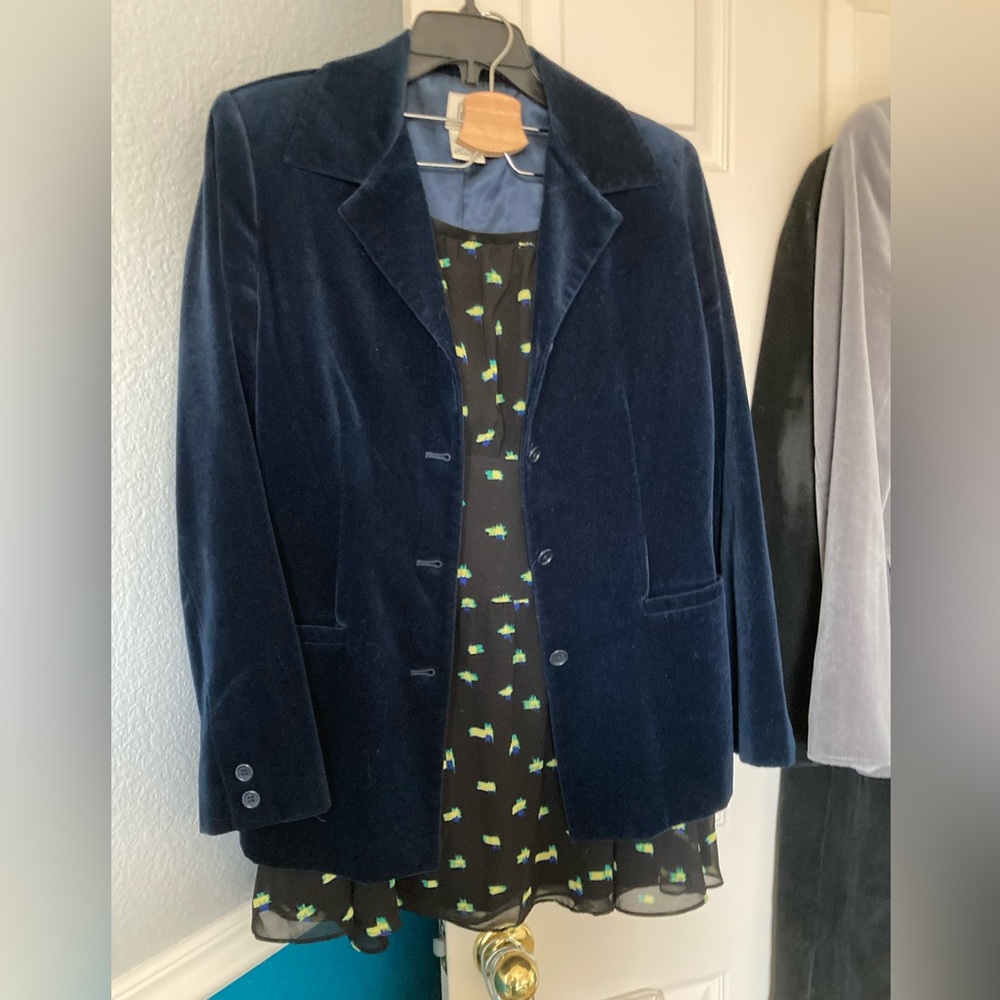 🫐VINTAGE 1990s🫐 GAP Blue Velvet Blazer/Suit Jacket; EUC - Picture 3 of 17